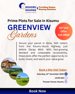 Mhasibu Housing Greenview Gardens 50 by 100 Plots for Sale in Kisumu Ojola Near Ciala Resort